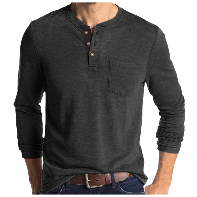 Stylish Men's Button-Up Long Sleeve T-Shirt for Autumn Casual Wear Comfortable Base Layer for Everyday Use Fashionable Rounded Neck Tee