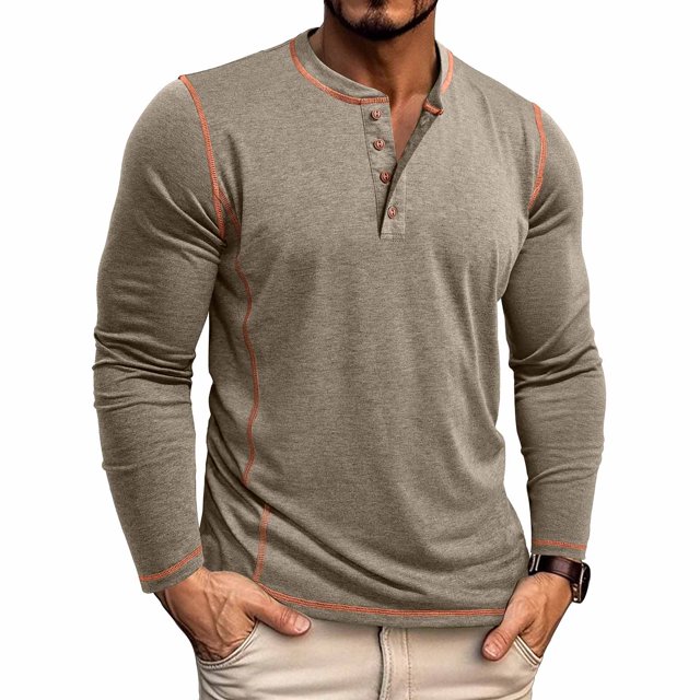 RXIRUCGD Chemise Décontractée pour Homme à Couleur Unie, Boutonnée, à Col Rond, à Manches Longues, Kaki, Taille : M