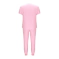 thumbnail image 4 of Yanlir Ensemble Deux Pièces pour Femmes, Blouse à Manches Courtes Boutonnée, Couleur Unie, Col en V et Pantalon à Bas Resserré, Mode (Rose, TG), 4 of 6