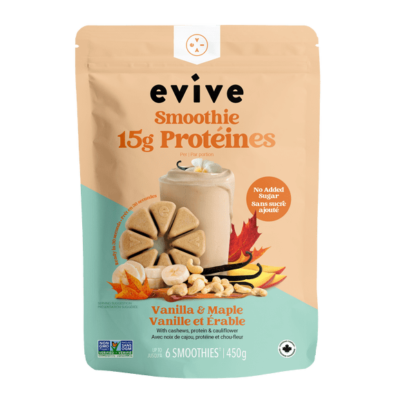 Evive Protein Smoothie Cubes - Maple Frappé, 450g, Vegan, Non-GMO, Frozen Cubes, Blend (banana, mixed fruits, cashews etc.)