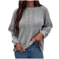 thumbnail image 1 of Mrat Chandails Rayés pour Femmes Chandail Décontracté Mode Couleur Unie Manches Longues Col Rond Froncé Blouse Hauts Chandails en Tricot pour Femmes P-43 Gris TG, 1 of 7