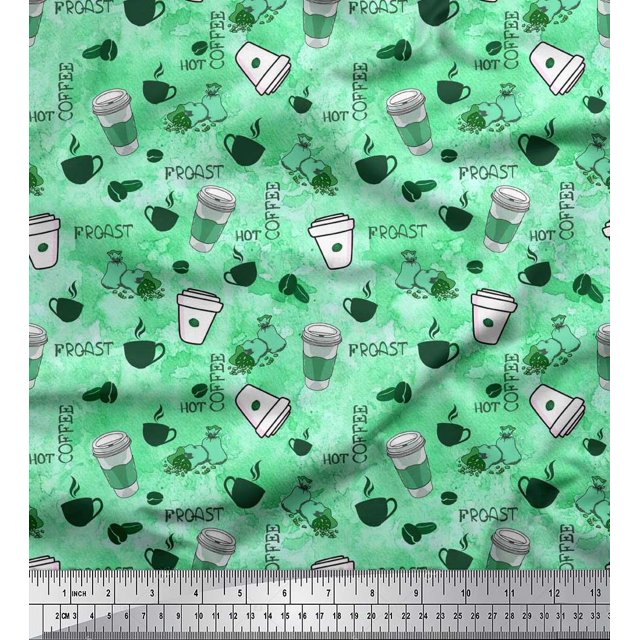 Soimoi Rayon Fabric Hot Coffee Beverages Print Fabric by Yard 56 Inch Wide