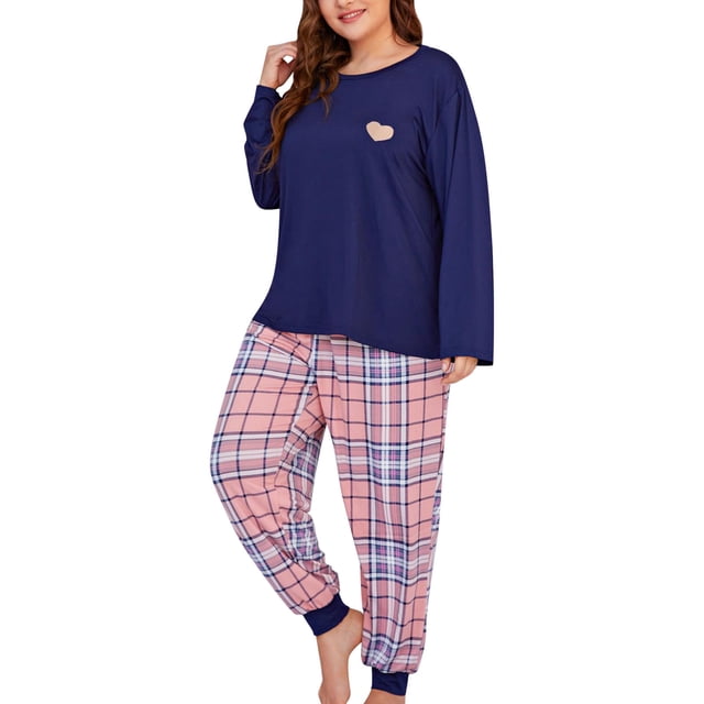 Kcodviy Pyjama Assorti à Carreaux pour Femmes Grande Taille, Tenue d'Intérieur à Imprimé, Pantalon Long, Ensemble de Pyjama pour Femmes, Ensemble Deux Pièces