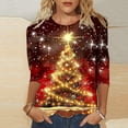 thumbnail image 2 of yoeyez T-Shirts de Noël Laids pour Femmes Manches 3/4 Hauts de Noël Mignons Chandail à Paillettes Imprimé Arbre de Noël Chandail de Fête d'Automne Tunique à Col Rond, 2 of 5