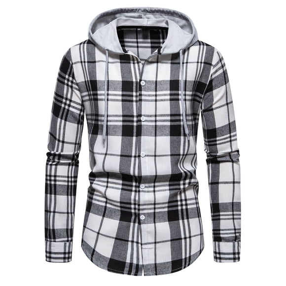 DDAPJ pyju Men's Flannel Hoodie Jacket Clearance Sale,Slim Fit Stretch Plaid Shirt Jackets Long Sleeve Drawstring Shacket Jacket Casual Button Down Outwear Tops