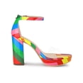 thumbnail image 3 of BLISSFUL STEP Women's Printed Clear Platform Block Heels Sandals Rainbow 9, 3 of 8