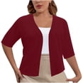 thumbnail image 2 of CFLVAEK Fall Cardigan Sweaters for Plus Size Women Casual Short Sleeve Open Front Shrugs Soft Solid Color Cropped Boleros Lightweight Cardigans Cover Ups Wine XXL, 2 of 7