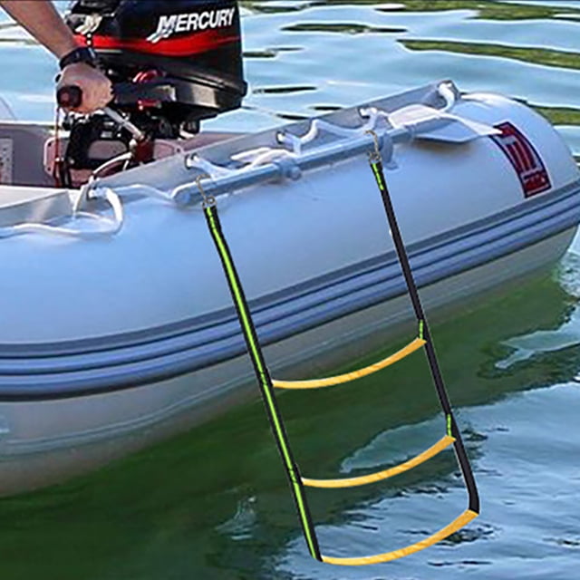 YAOMOBB Échelle d'Accessoire de Rambarde Pliable à Trois Marches avec Corde en Nylon Réutilisable pour Yachts et Bateaux