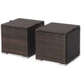 thumbnail image 4 of Patiojoy 2 Pieces Patio Ottoman Multipurpose Outdoor Wicker Footstool Storage Box Side Table w/ Solid Metal Frame Additional Seating w/ Removable Cushions Gray, 4 of 7