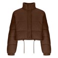 thumbnail image 4 of hoksml Women's Cropped Puffer Jacket with Drawstring Hem, Stand Collar Boxy Zip Front Casual Streetwear Short Jacket, 4 of 5