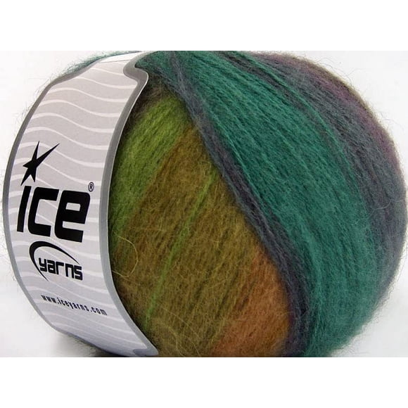Angora Design Everglades - Greens Ambre Rose Violet + Fil de Laine Angora Acrylique Auto-Rayant - 3.53 Onces (100 Grammes) 601 Yards