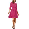 thumbnail image 2 of INSPIRE CHIC Robe A-Line en Mousseline Smockée pour Femmes à Ourlet Volanté Superposé, Manches 3/4, L Fuchsia, 2 of 8