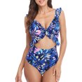 thumbnail image 1 of Womens One Piece Ruffle Cut Out Swimsuits Strappy Monokinis Bathing Suits, 1 of 6