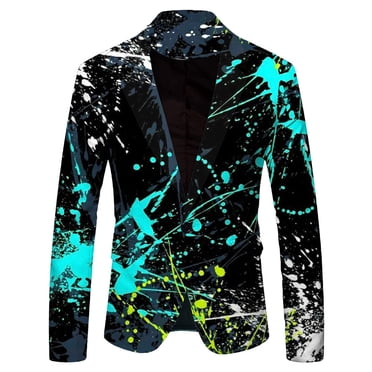 Rinsvye Men's Splash ink Color Men's Slim Fit Suits Printed Casual Loose Personality Man Suit Jacket Prom Jackets for Men Suits for Men Slim Fit Mens Suit Set