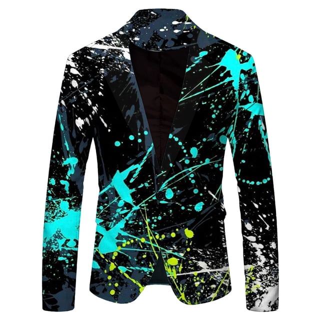 Rinsvye Men's Splash ink Color Men's Slim Fit Suits Printed Casual Loose Personality Man Suit Jacket Prom Jackets for Men Suits for Men Slim Fit Mens Suit Set