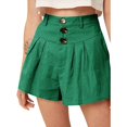 thumbnail image 2 of B91xZ Femmes Lin d'Été Shorts Taille Haute Coupe Décontractée Roulé Court, Vert XL, 2 of 3