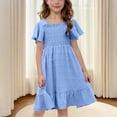 thumbnail image 4 of Robes d'Été pour Fille Smockées à Manches Volantées, Ligne A, Robes Soleil Évasées Mini Décontractées pour Fête, Bleu, 6-7 Ans, 4 of 9