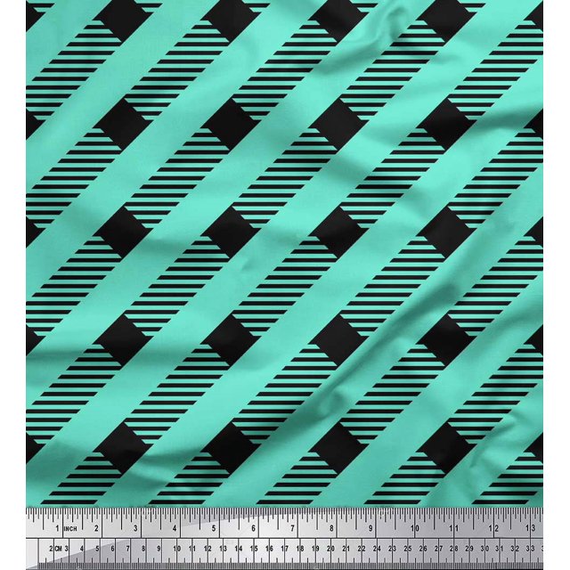 Soimoi Green Poly Georgette Fabric Diagonal Stripe Print Fabric by Yard 52 Inch Wide