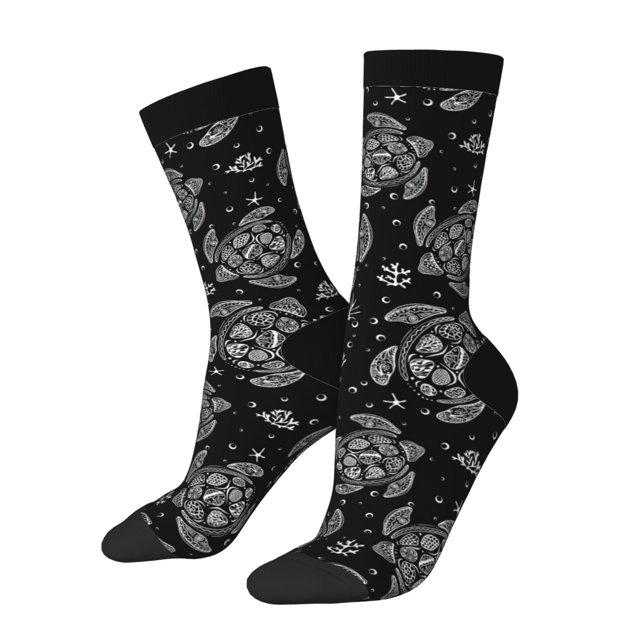 Lsque Turtle Printed Men's Crew Socks, Soft Durable Breathable Moisture-Wicking with Odor Control Cotton socks