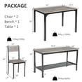 thumbnail image 3 of Gymax Ensemble de Salle à Manger 4 Pcs Bureau Rustique 2 Chaises et Banc avec Étagère de Rangement Gris, 3 of 9