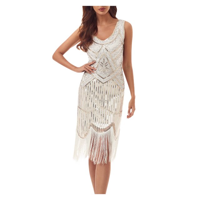 Birdeem Robe pour Femmes de Printemps et d'Été à Col Rond Sans Manches avec Paillettes et Franges en Forme de Boule, Robe de Fête, Banquet, Danse, Robe Courte