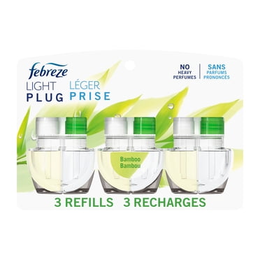 Febreze Désodorisant à Brancher, Recharge d'Huile Parfumée Anti-Odeurs, Parfum Léger de Bambou, 3 Recharges