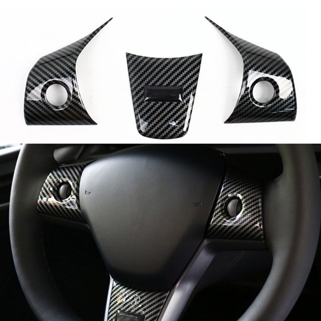 Garniture de Couvercle de Volant Élégante en Fibre de Carbone pour Tesla Model 3 Y