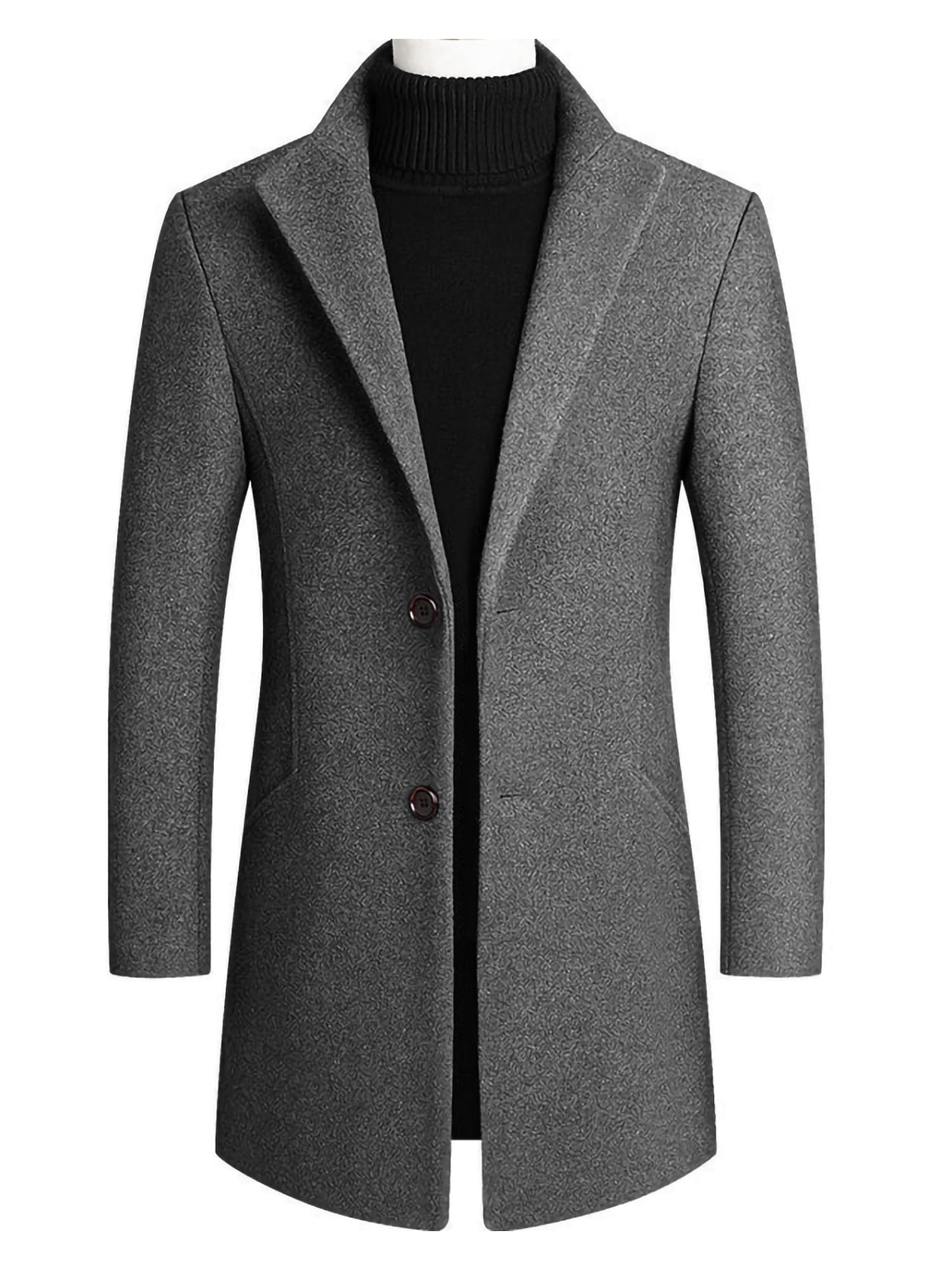 Innerwin Trench Coats Lapel Mens Jacket Work Long Sleeve Business Pea Coat Gray L
