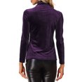 thumbnail image 3 of INSPIRE CHIC Chemise à Manches Longues pour Femme Col Montant en Velours Extensible Col Roulé Blouse Basique Hauts Violet TP, 3 of 5