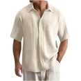 thumbnail image 1 of Kaemgyyd Mens Button down Shirt Lightweight Summer Beach Vacation Tops Casual Loose Textured Solid Color Half Sleeve Tee, 1 of 5