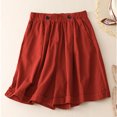 thumbnail image 2 of Timegard Shorts for Women Cotton Linen Elastic Waist Button Wide Leg Ruched Causal Loose Shorts Summer, 2 of 8