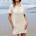 thumbnail image 3 of Robes pour Femmes Robe d'Été Décontractée pour Femmes à Manches Courtes, Col Rond, Couleur Unie, Crochet Ajouré, Robe de Plage, 3 of 8