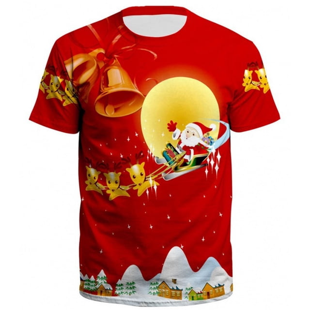 LUOGENLI T-shirts pour Homme pour Hommes de Noël à Manches Courtes Col Ras du Cou T-Shirt pour Hommes et Femmes T-shirts Amusants pour Hommes T-shirts Graphiques Vêtements d'Été Rouge Melon D\'eau m