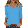 thumbnail image 2 of WRKEKC Chemises à Manches Longues pour Femmes, Hauts à Manches Longues pour Femmes, Haut/chemise à Col Rond à Manches Trois-Quarts Ample et Décontracté Uni pour Femmes, 2 of 7