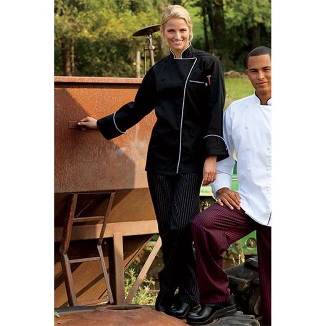 Uncommon Threads 4003-3304 Pantalon de Chef Ample Teint en Fil à Rayures Noires et Blanches - Grand