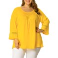 thumbnail image 1 of GRACE & GRANDEUR Women's Plus Size  Casual Solid Raglan Sleeves Tops Yellow 3X, 1 of 7