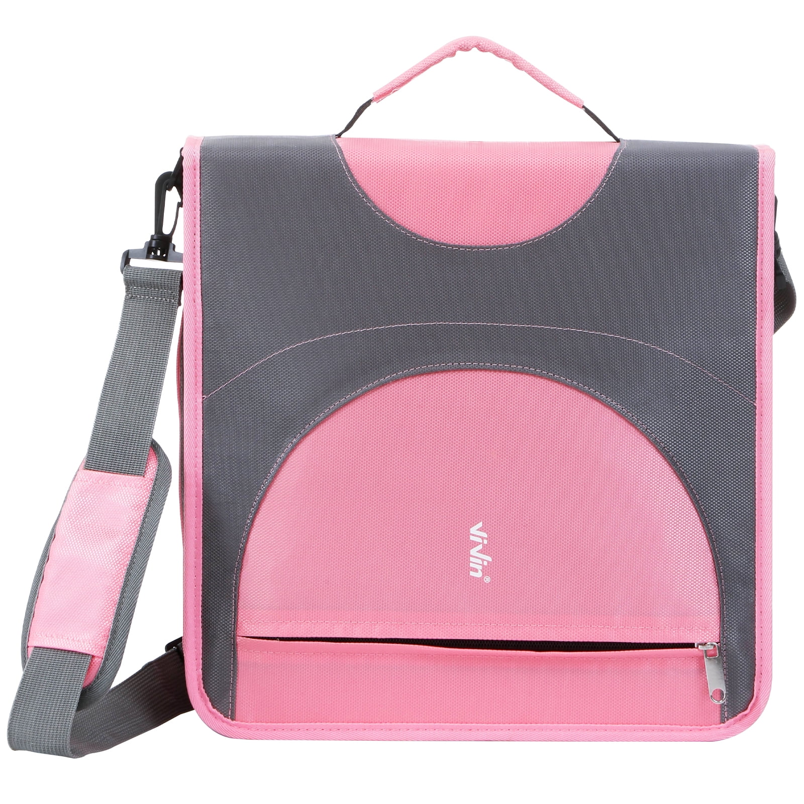 ViVin Zipper Binder 2 Inch O-Ring 450 Sheet Capacity, Multiple Tab and Zip Pockets, Office Supplies,Pink