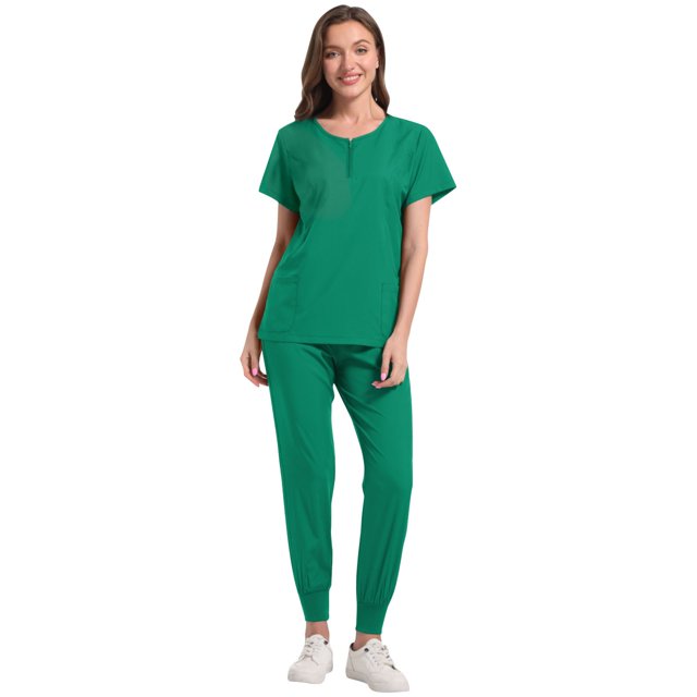 Ensemble de Sarraus pour Femmes 2 Pcs, Ensemble d'Uniforme d'Infirmière de Jogging Extensible, Hauts Confortables et Respirants et Pantalons Fuselés