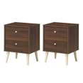thumbnail image 1 of Gymax Set of 2 Nightstand 2-Drawer Beside End Side Table w/Rubber Legs Walnut Finish, 1 of 10