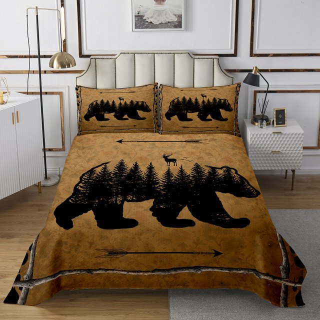 Erosebridal Wild Bear Quilt Sets for King Size Bed, Rustic Hunting Bed Set, Tree Branches Decor 3-Piece