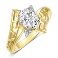thumbnail image 3 of RYLOS Rings for Women 14K Yellow Gold Greek Key Designer Ring 9X7MM Gemstone & Diamond Ring April White Topaz Jewelry  Size 9, 3 of 7