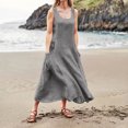 thumbnail image 1 of Ovzne Robes pour Femmes 2025 Robe d'Été Mode Décontractée Couleur Unie Sans Manches Col Rond avec Poches Jupe Grande Taille Liquidation, 1 of 6