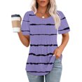 thumbnail image 1 of Meichang T-Shirts pour Femmes Manches Courtes Plissés Habillés Décontractés Col Rond Tops d'Été Tendance à Rayures Imprimé T-Shirts Doux Confortables Tuniques Blouses, 1 of 5