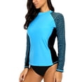 thumbnail image 4 of Charmo Women's Striped Rash Guard UPF 50+ Long Sleeve Swimsuit Top Swim Shirts, 4 of 6