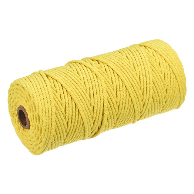 Unique Bargains Cotton Rope Twine String Twisted Braided Cord, Yellow 100m/109 Yard for Wall Hanging, Macrame Knotting