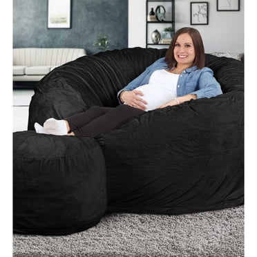 Ultimate Sack 6000 6 Foot Pre Filled Fur Bean Bag with Footstool, Charcoal