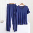 thumbnail image 2 of AherBiu Pyjamas Grande Taille pour Femmes Ensembles 2 Pcs Hauts à Col Ras du Cou Tenues d'Intérieur Ensembles Assortis Pantalons de Pyjama Longs Ensembles de Nuit, 2 of 6