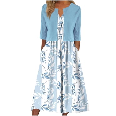 Women's Two Piece Outfits Sleeveless Floral Print Long Dress with Cardigan Loose Casual Crewneck Flowy Maxi Dress