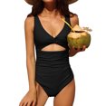 thumbnail image 1 of Charmo Womens One Piece Swimsuit Ruched Tummy Control V Neck Bathing Suits Swimwear, 1 of 6