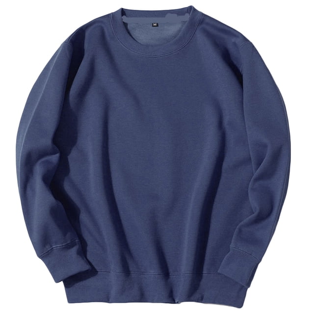 QIPOPIQ Chandails à Col Rond pour Hommes en Bleu Marine, Présentant un design à texture Géométrique de Couleur Unie avec Manches Longues et Poignets et Ourlet Côtelés. Ce Chandail Décontracté à Enfiler Est Fait d'Un Mélange de Poids Moyen de 95 % polyester et 5 % Fibre Élastique pour une Douceur et un Confort Haut de Gamme. Idéal à Agencer avec des jeans Ou des Pantalons de Survêtement pour un Style Décontracté. le Chandail Est Exposé à Plat sur un Fond Blanc.